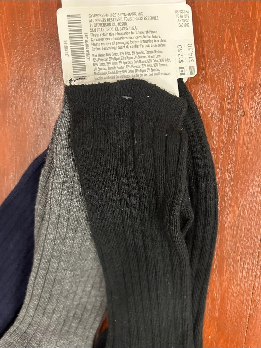 Gymboree 3-Pack Ribbed Crew Socks - Black, Gray & Navy